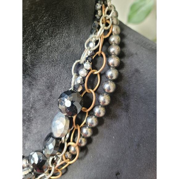 Women's Multi Layer Beaded Chain Statement Necklace With Lobster Clasp Lock - Picture 4 of 7